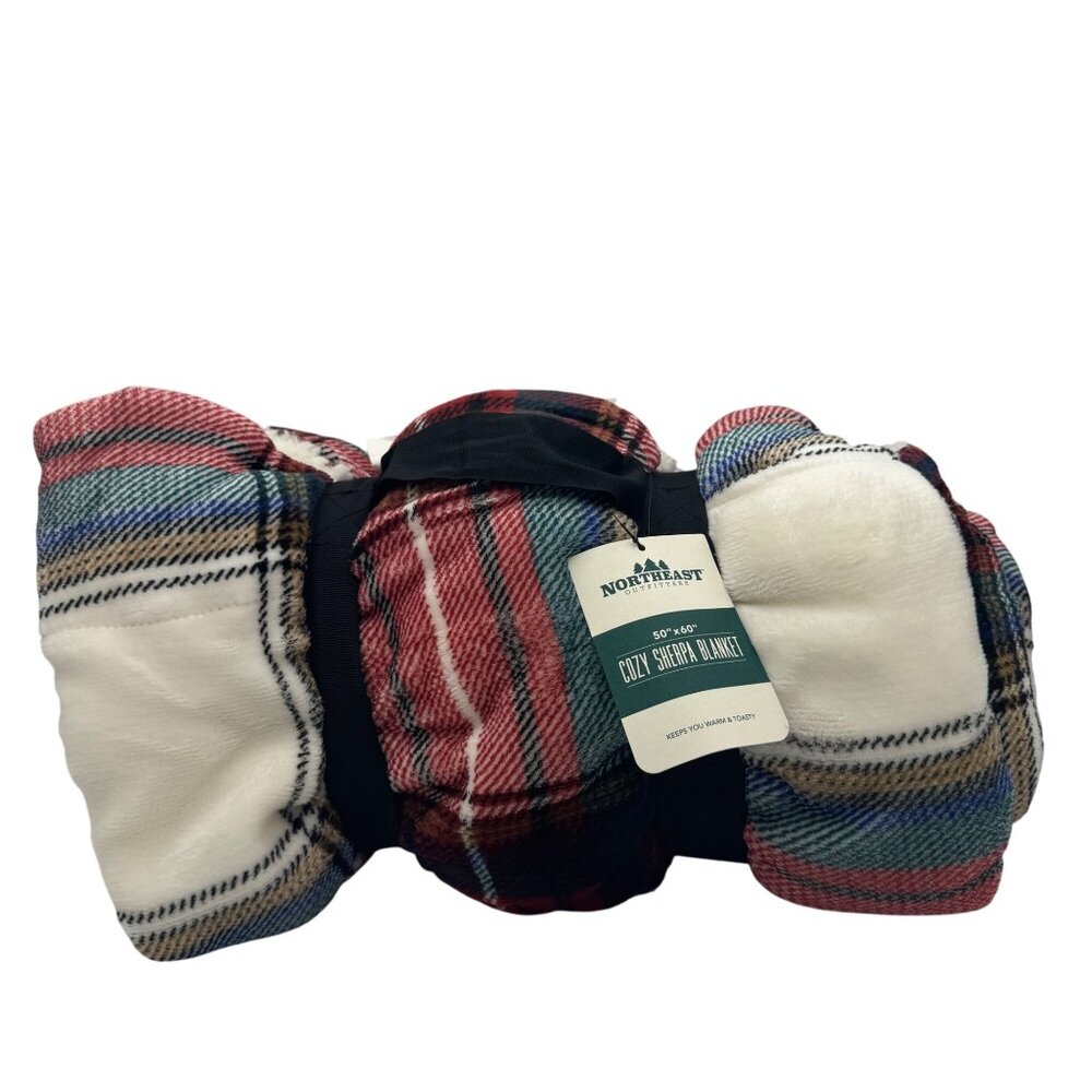 Cozy Sherpa Blanket 50 X 60 Northeast Outfitters Plaid Cream  Design